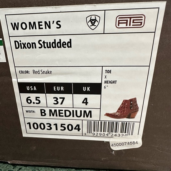 Ariat Dixon Studded Ankle Boots Red Snake Western Cowgirl Size 6.5 NIB - Picture 13 of 13